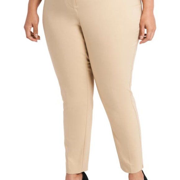 Vince Camuto Slim Fit Cotton Blend Double Weave Pants Khaki Haze - Picture 2 of 5